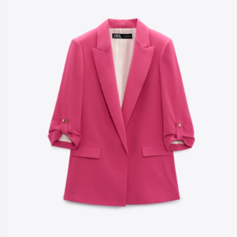 ZARA - BLAZER WITH ROLLED-UP SLEEVES - PINK - XL